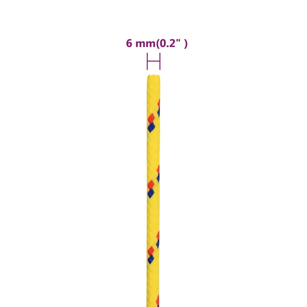 vidaXL Valties virvė, geltonos spalvos, 6mm, 100m, polipropilenas