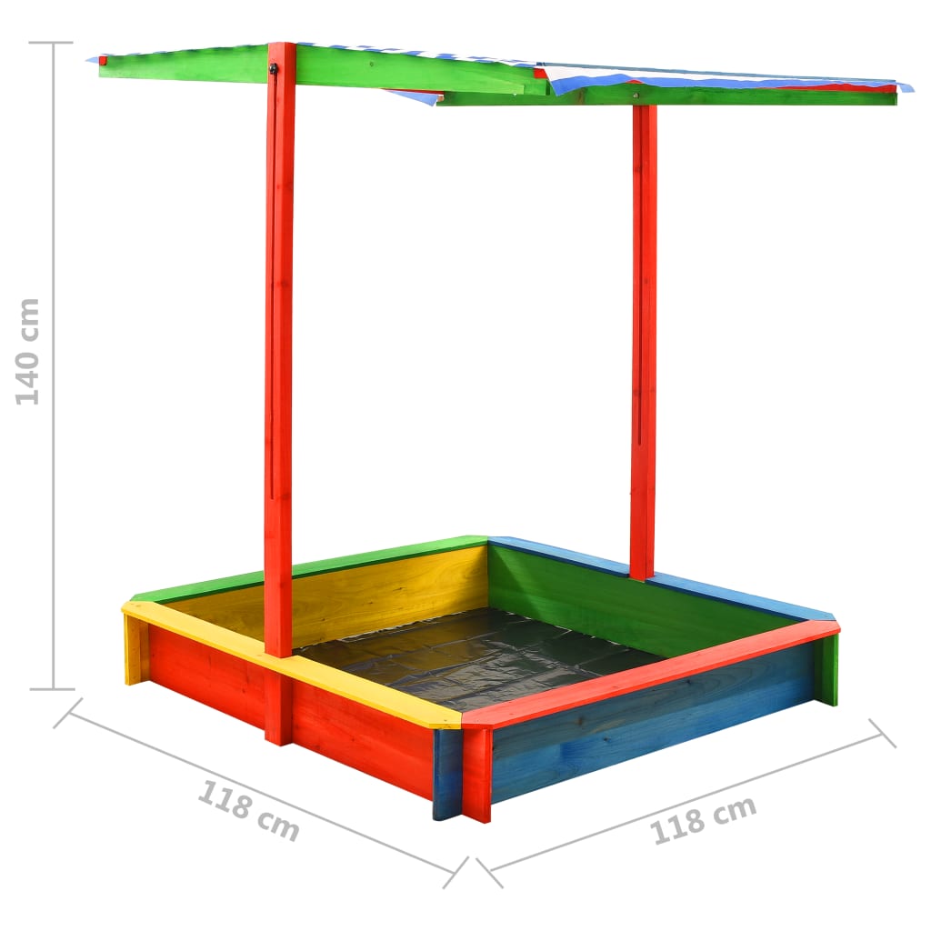 vidaXL Smėlio dėžė su reguliuojamu stogeliu, įvairių spalvų, eglė