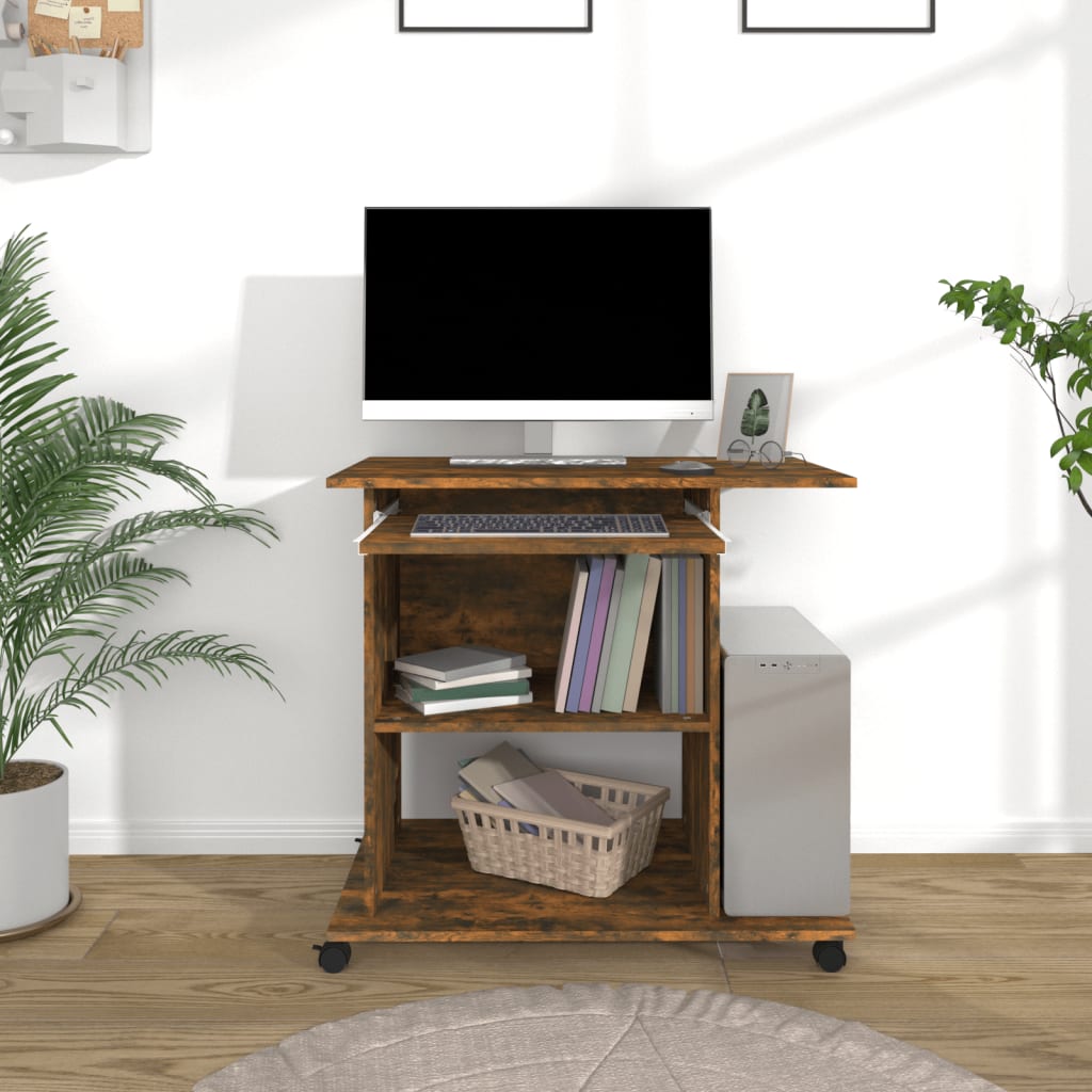 vidaXL Kompiuterio stalas, dūminio ąžuolo spalvos, 80x50x75cm, mediena