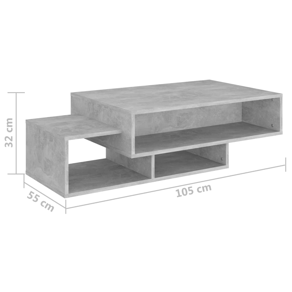 vidaXL Kavos staliukas, betono pilkos spalvos, 105x55x32cm, MDP
