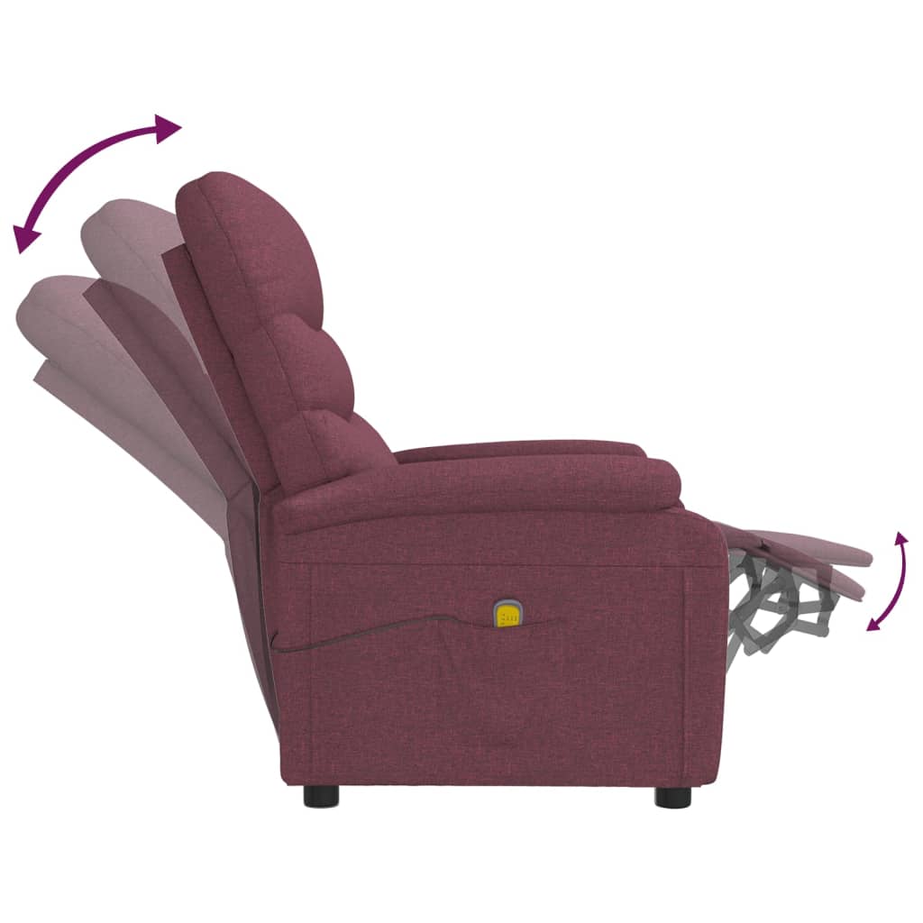 vidaXL Atlošiamas masažinis krėslas, violetinės spalvos, audinys