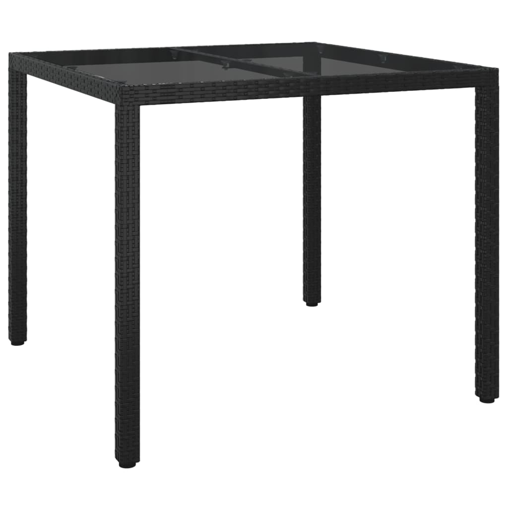 vidaXL Sodo stalas, juodas, 90x90x75cm, grūdintas stiklas/poliratanas