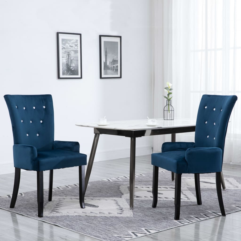 vidaXL Valgomojo kėdė su porankiais, tamsiai mėlyna, aksomas