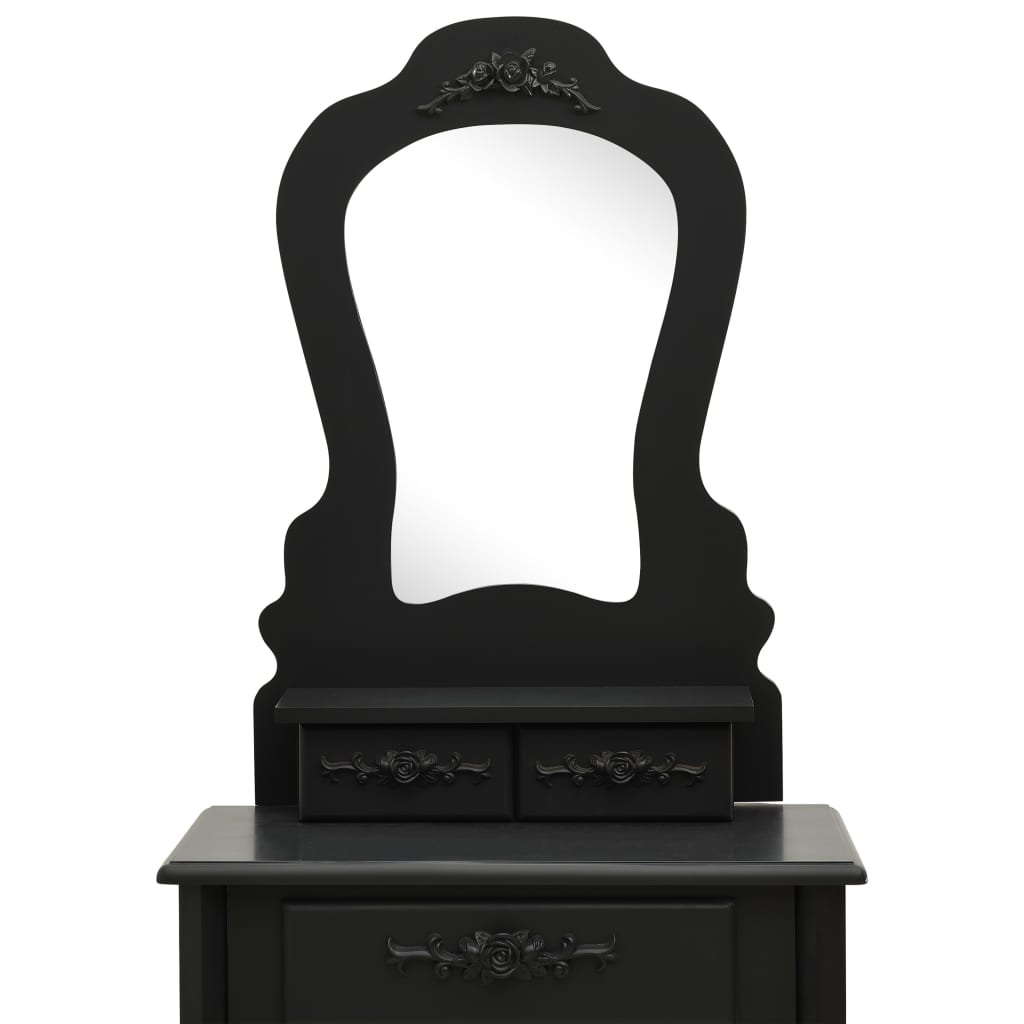 vidaXL Kosmetinio staliuko rinkinys, juodas, 50x59x136cm, paulovnija