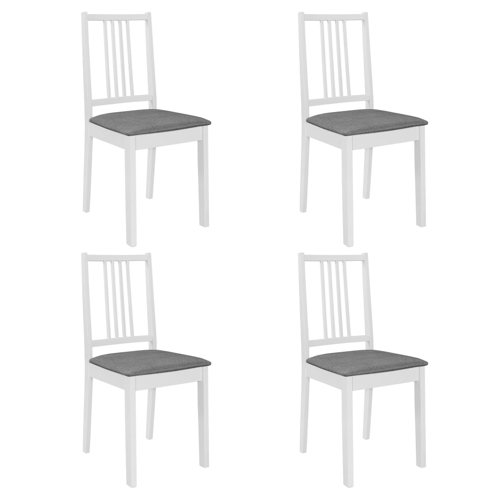 vidaXL Valgomojo kėdės su pagalv., 4 vnt., balt. sp., medienos masyvas