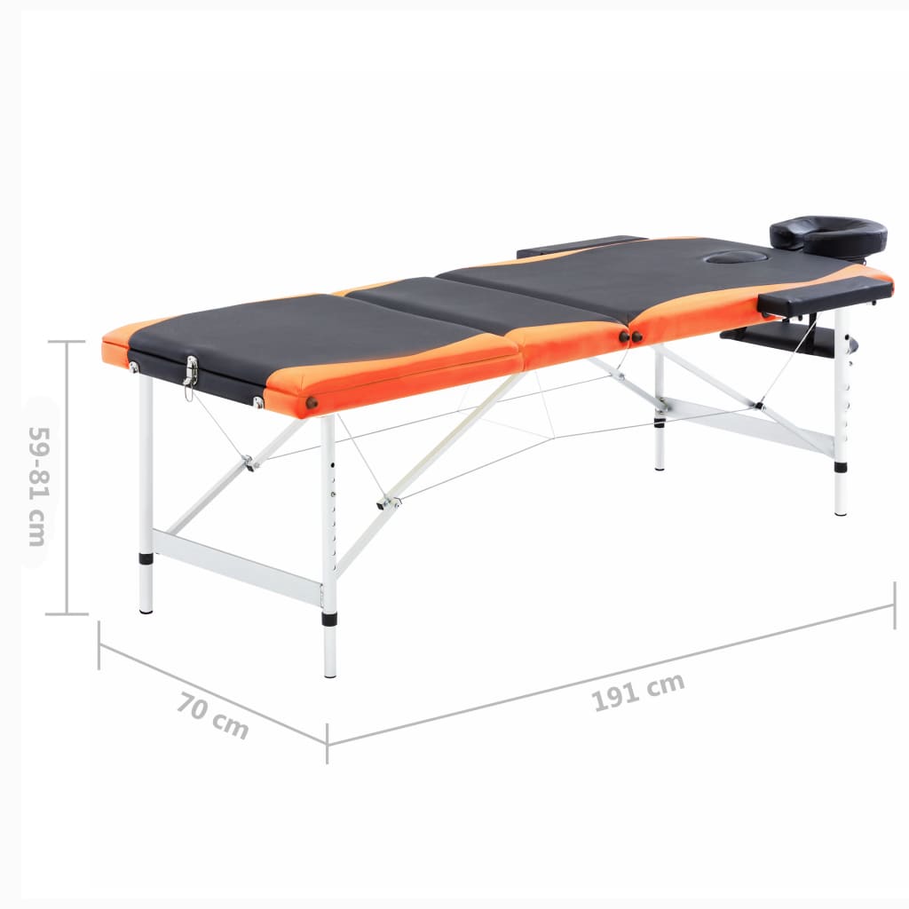 vidaXL Masažinis stalas, juodas ir oranžinis, aliuminis, 3 zonų