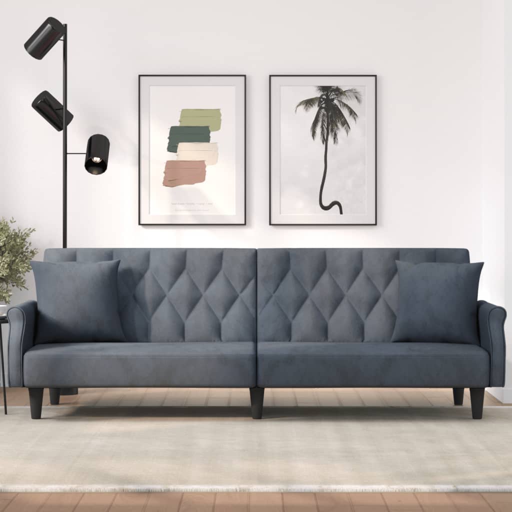 vidaXL Sofa-lova su porankiais, tamsiai pilkos spalvos, aksomas