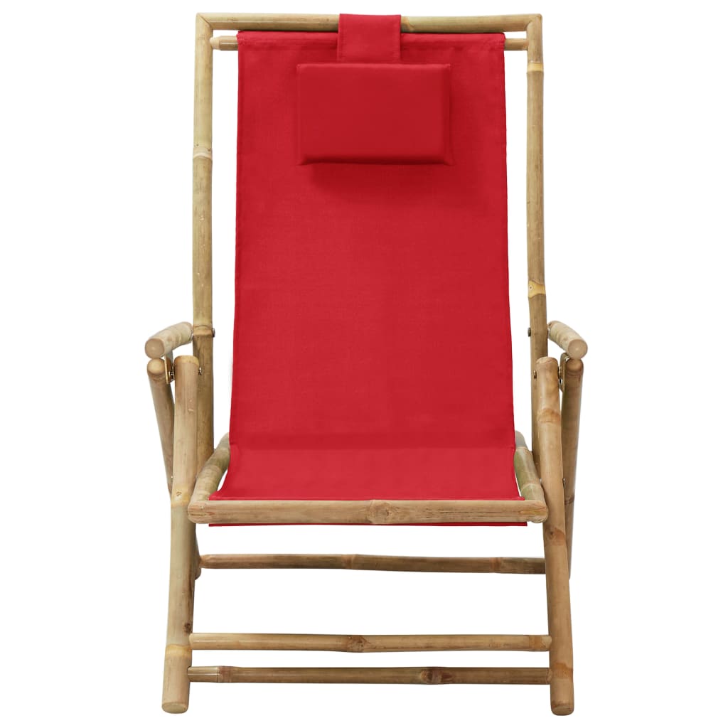 vidaXL Atlošiama poilsio kėdė, raudonos spalvos, bambukas ir audinys