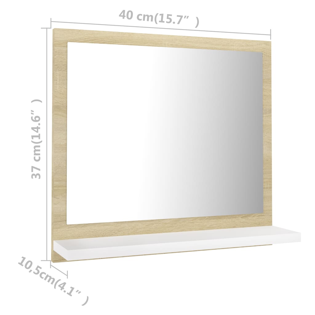 vidaXL Vonios kambario veidrodis, baltas ir ąžuolo, 40x10,5x37cm, MDP