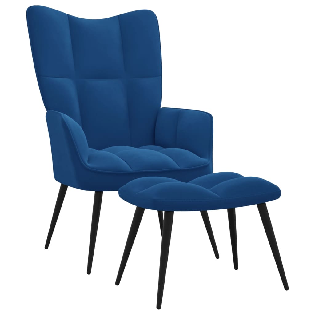 vidaXL Poilsio kėdė su pakoja, mėlynos spalvos, aksomas