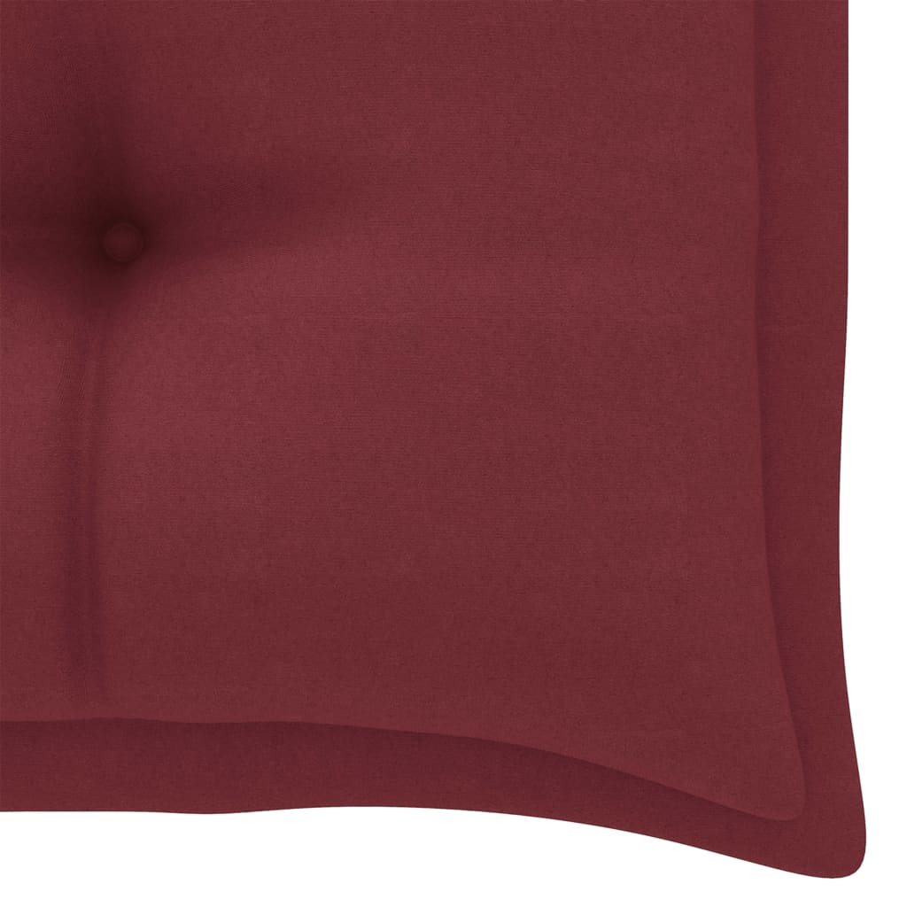 vidaXL Sodo suoliukas su vyno raudona pagalvėle, 112cm, tikmedis