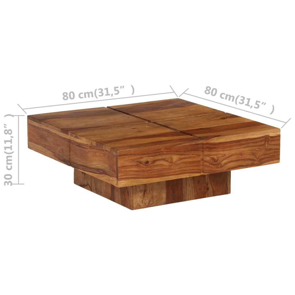 vidaXL Kavos staliukas, 80x80x30cm, akacijos medienos masyvas