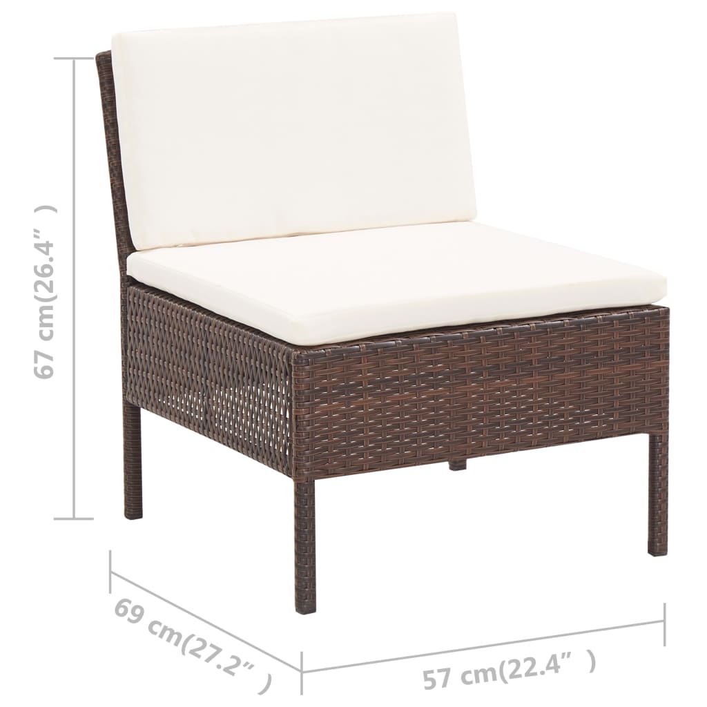 vidaXL Sodo baldų komplektas su pagalvėlėmis, 3 dalių, rudas, ratanas