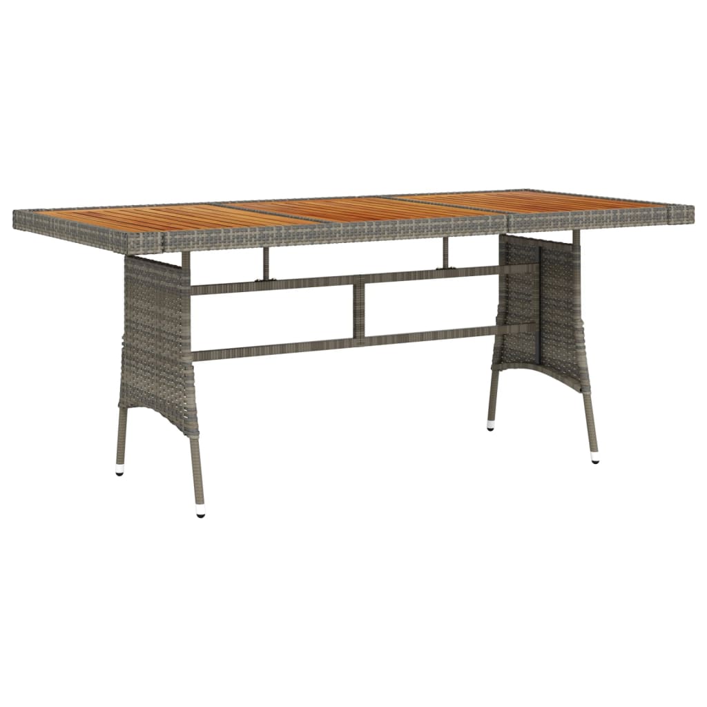 vidaXL Sodo stalas, pilkas, 160x70x72cm, poliratanas ir akacija