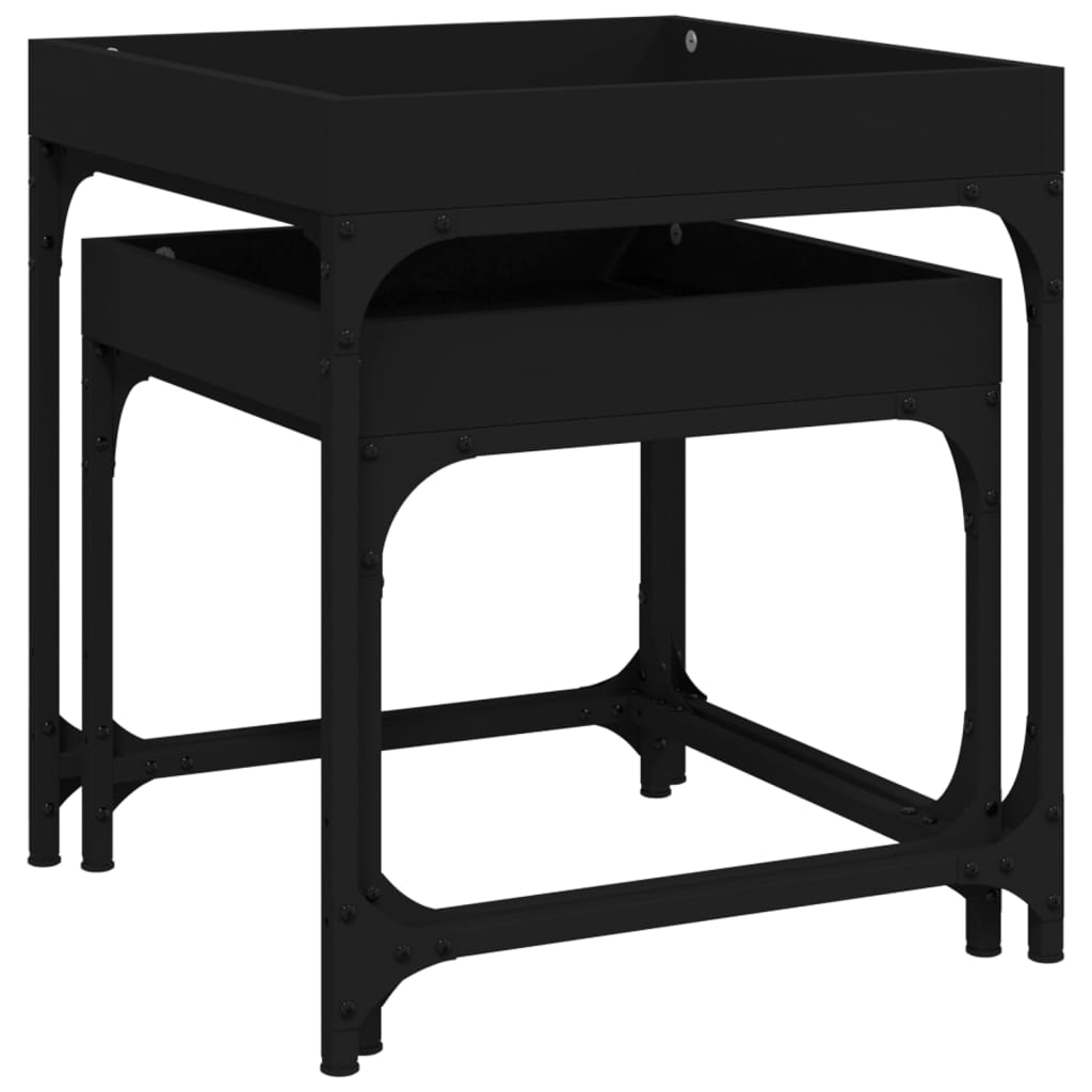 vidaXL Šoniniai staliukai, 2vnt., juodos spalvos, apdirbta mediena