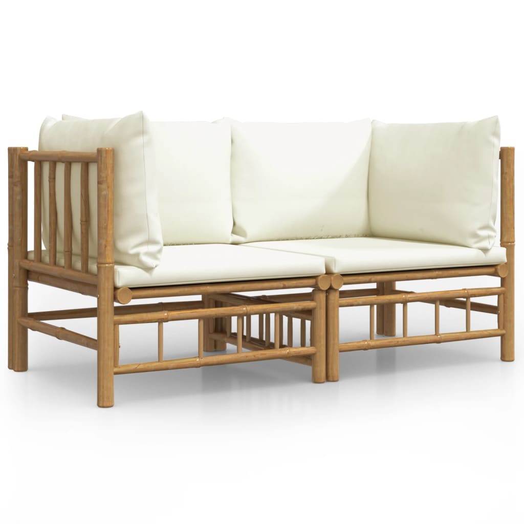 vidaXL Kampinės sodo sofos dalys su pagalvėlėmis, 2vnt., bambukas