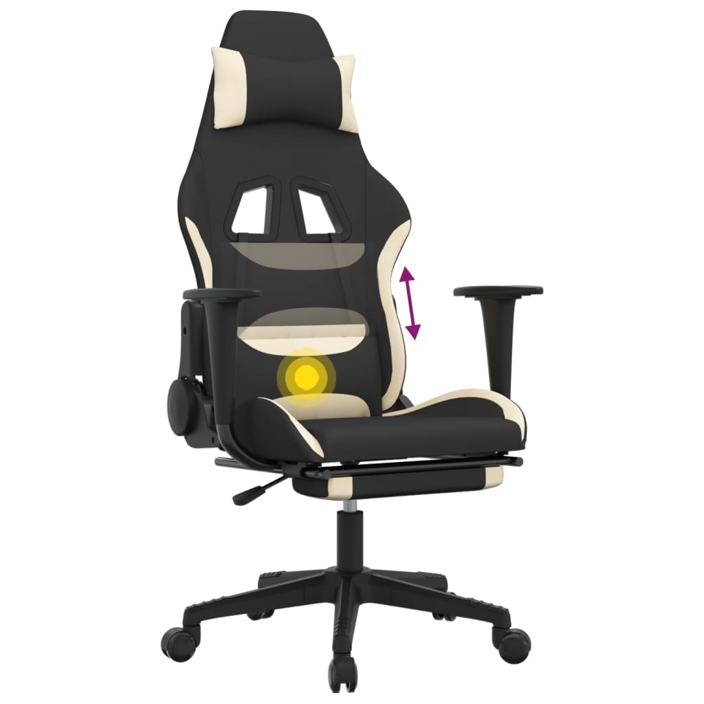vidaXL Masažinė žaidimų kėdė su pakoja, juoda ir kreminė, audinys