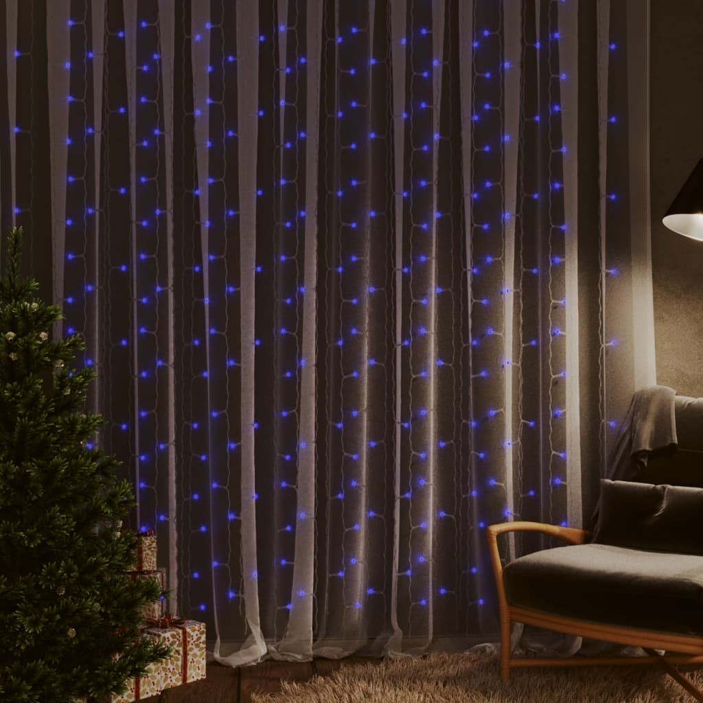 vidaXL LED lempučių užuolaida, 3x3m, 300 mėlynų LED lempučių