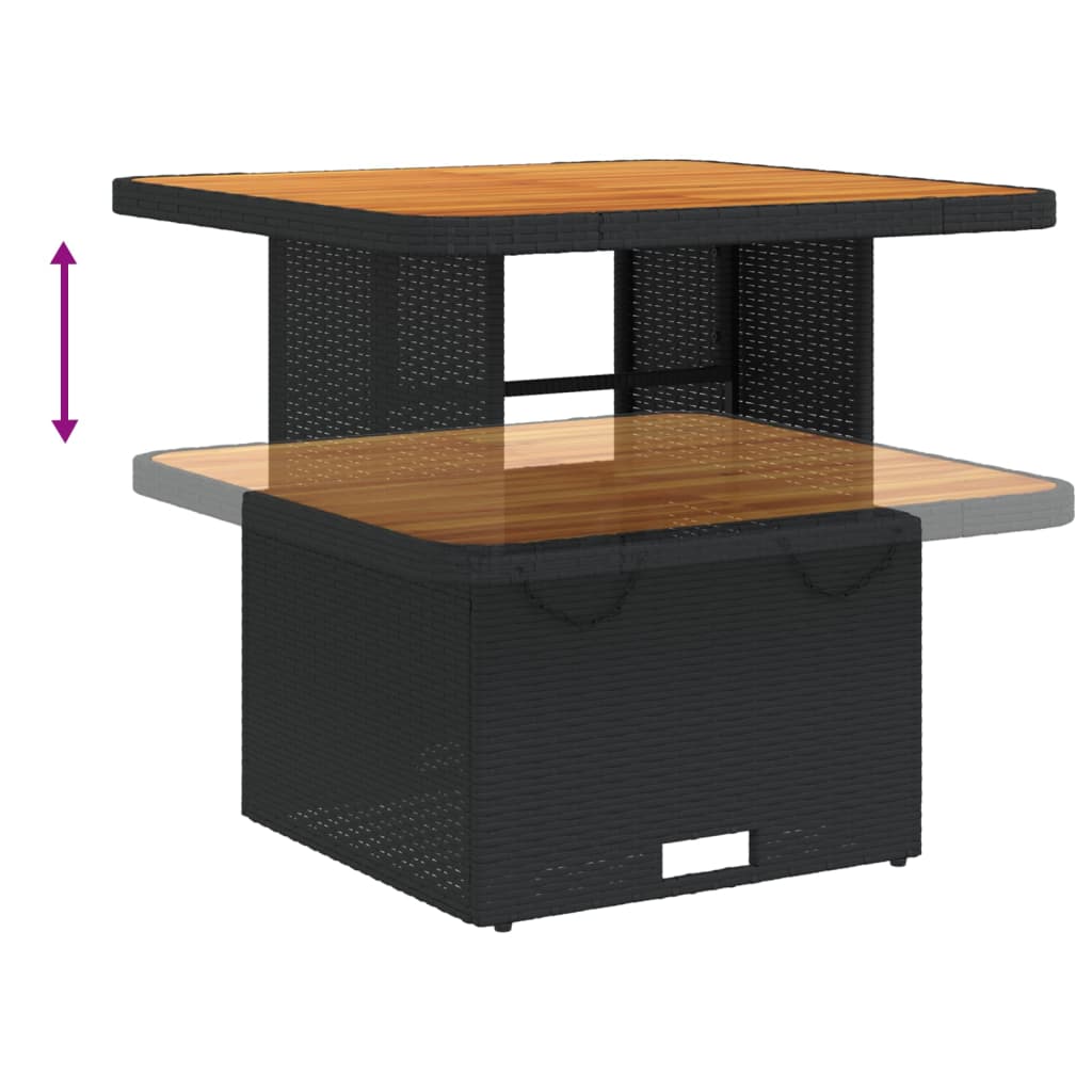 vidaXL Sodo stalas, juodas, 80x80x71cm, poliratanas/akacijos mediena