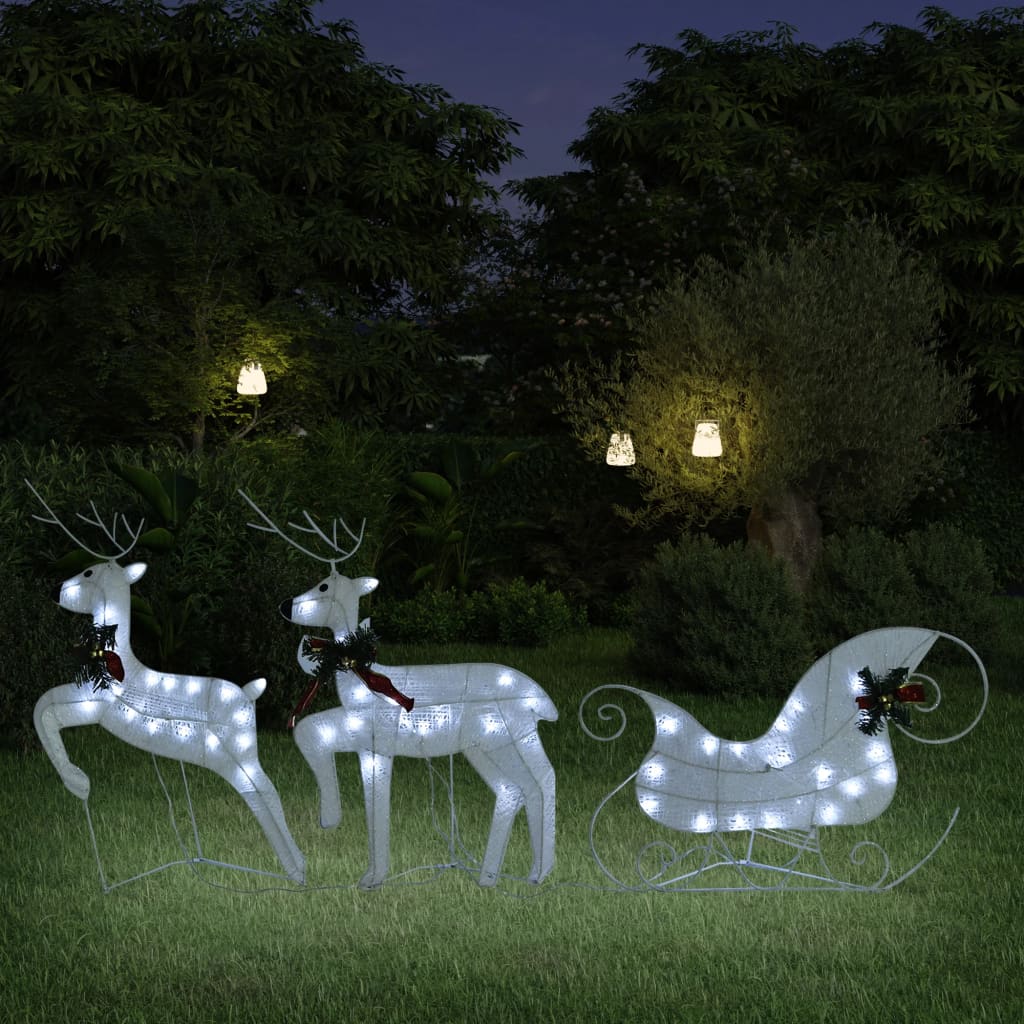 vidaXL Kalėdų dekoracija elniai ir rogės, baltos spalvos, 60 LED