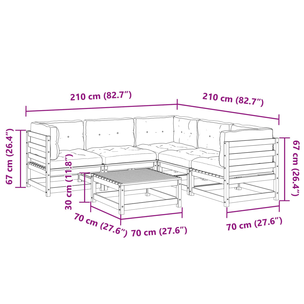 vidaXL Sodo sofos komplektas su pagalvėlėmis, 6 dalių, pušies masyvas