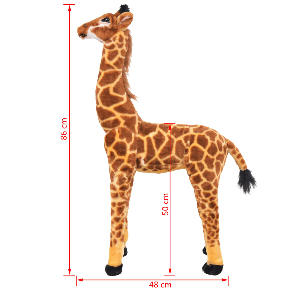vidaXL Stovintis pliušinis žaislas žirafa, rudas ir geltonas, XXL