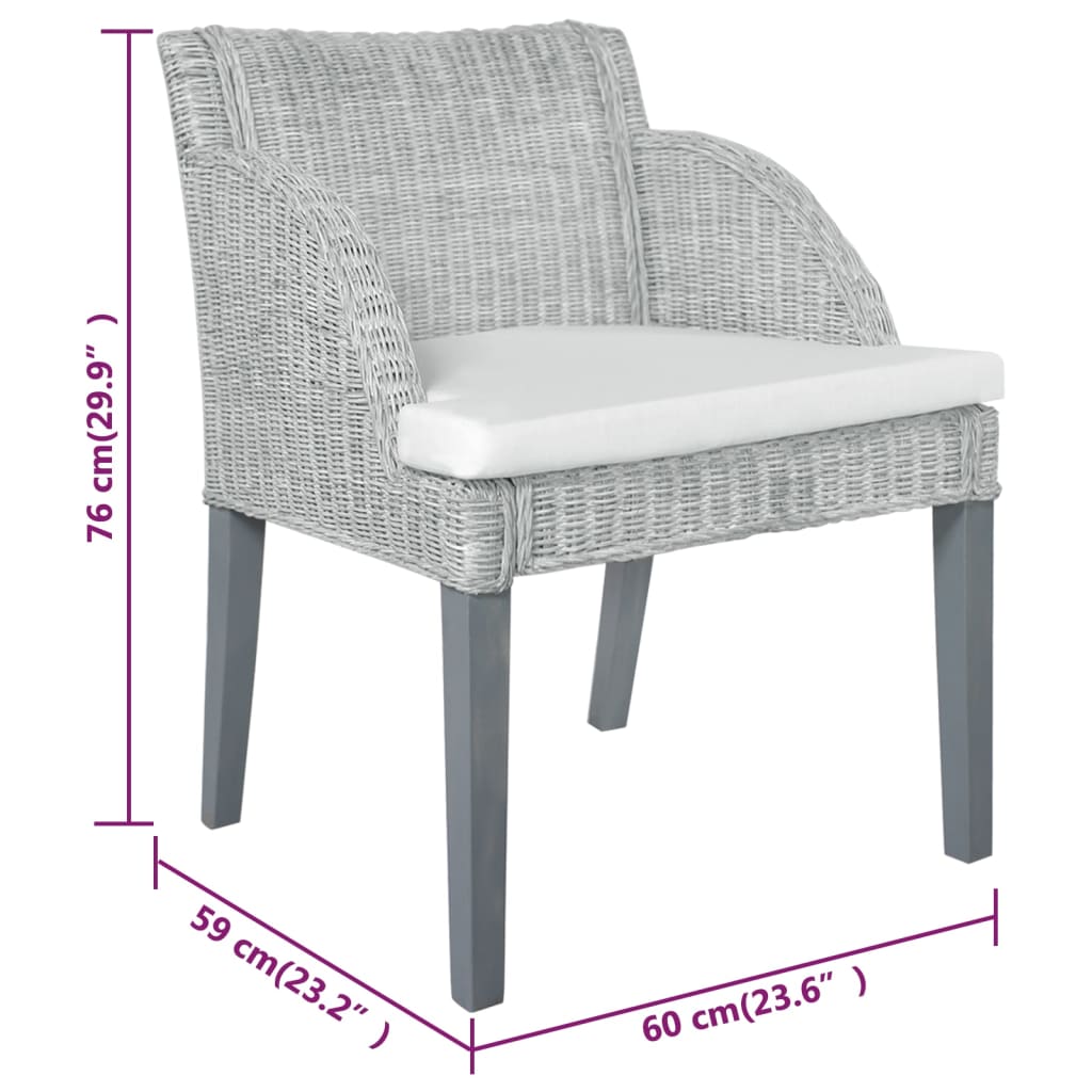 vidaXL Valgomojo kėdė su pagalvėle, pilka, natūralus ratanas