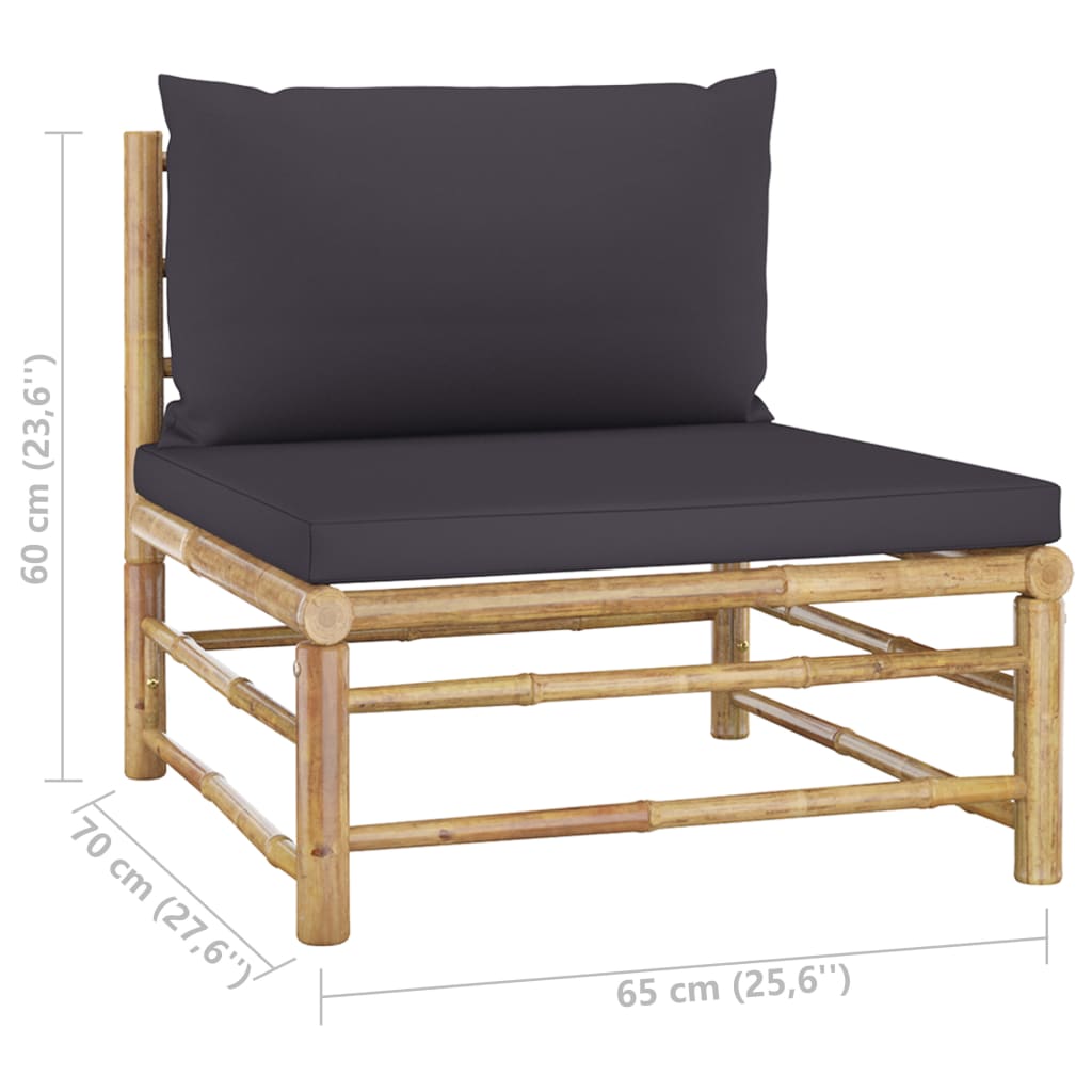 vidaXL Sodo komplektas su pilkomis pagalvėmis, 2 dalių, bambukas