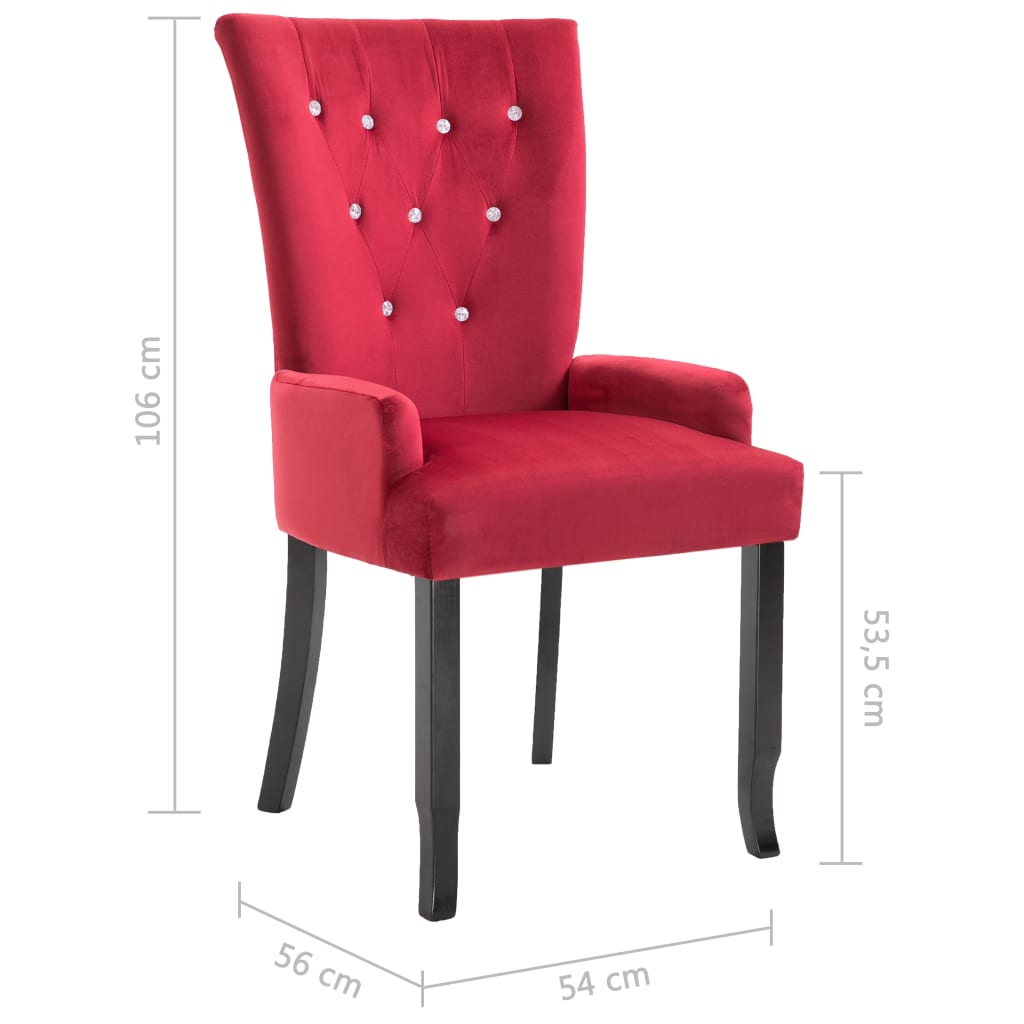 vidaXL Valgomojo kėdė su porankiais, raudona, aksomas