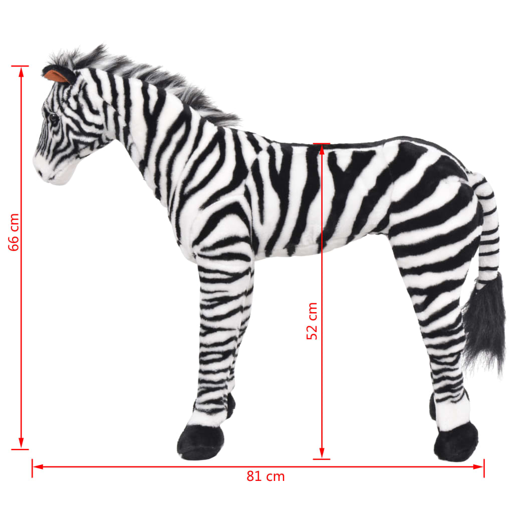 vidaXL Stovintis pliušinis žaislas zebras, juodas ir baltas, XXL