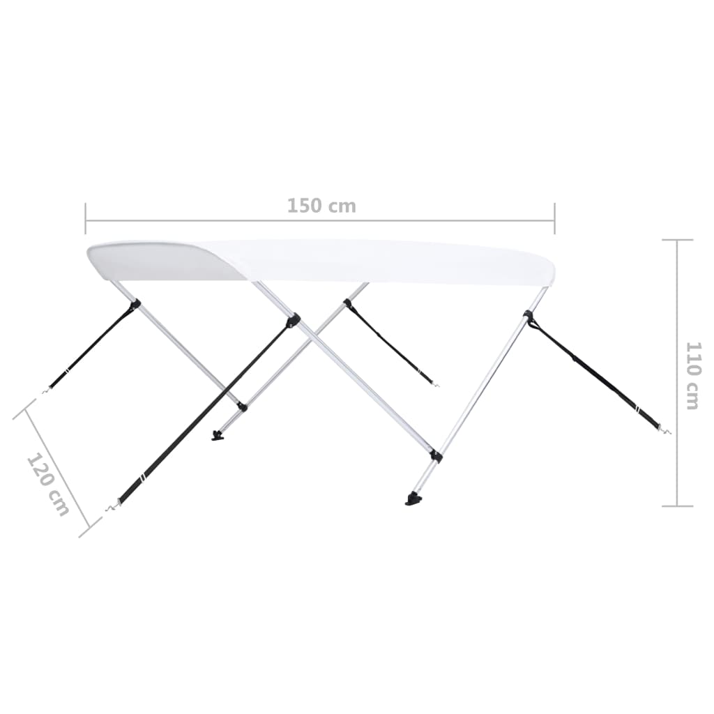 vidaXL Bimini viršaus stogelis, baltas, 150x120x110cm, 2 lankų rėmas