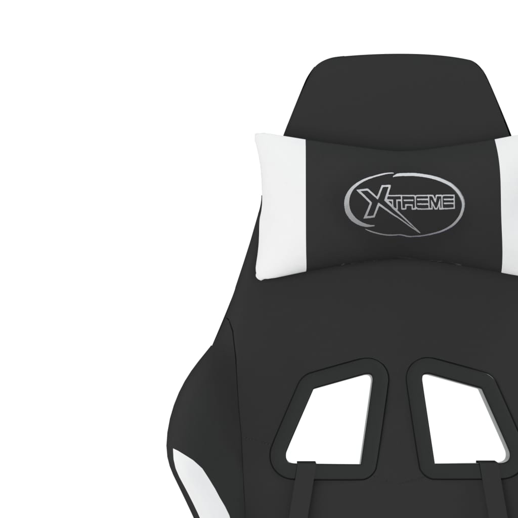 vidaXL Masažinė žaidimų kėdė su pakoja, juoda ir balta, audinys
