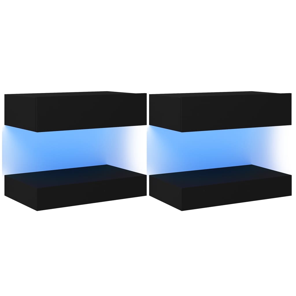 vidaXL TV spintelės su LED apšvietimu, 2vnt., juodos, 60x35cm