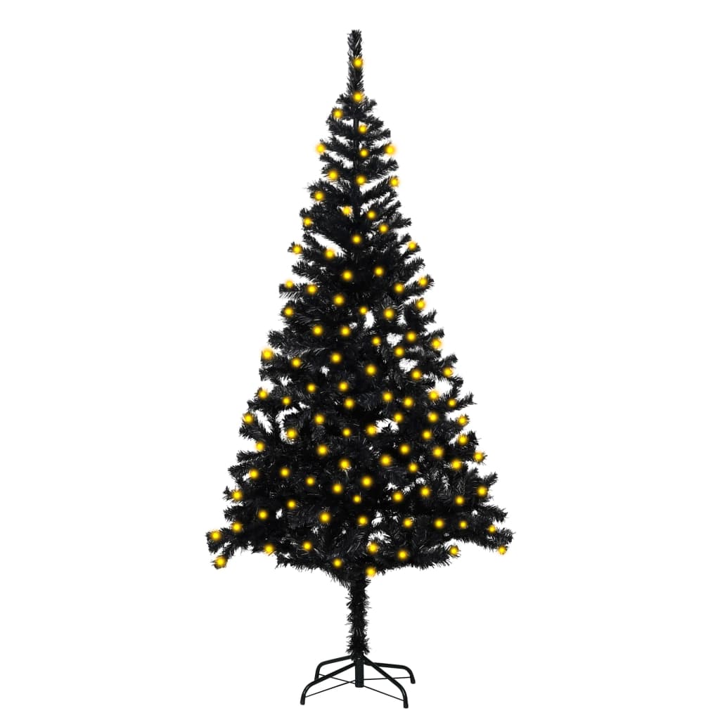 vidaXL Dirbtinė apšviesta Kalėdų eglutė su stovu, juoda, 180cm, PVC