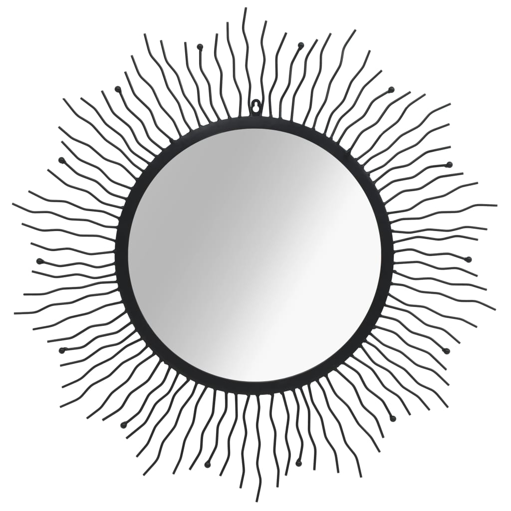 vidaXL Sieninis veidrodis, juodos spalvos, 80cm, saulės formos