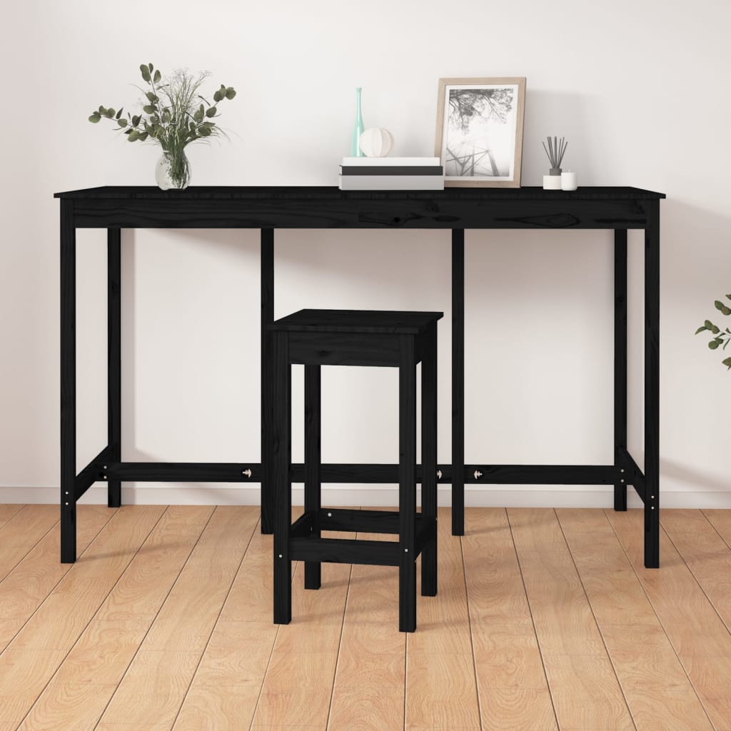 vidaXL Baro stalas, juodas, 180x80x110cm, pušies medienos masyvas