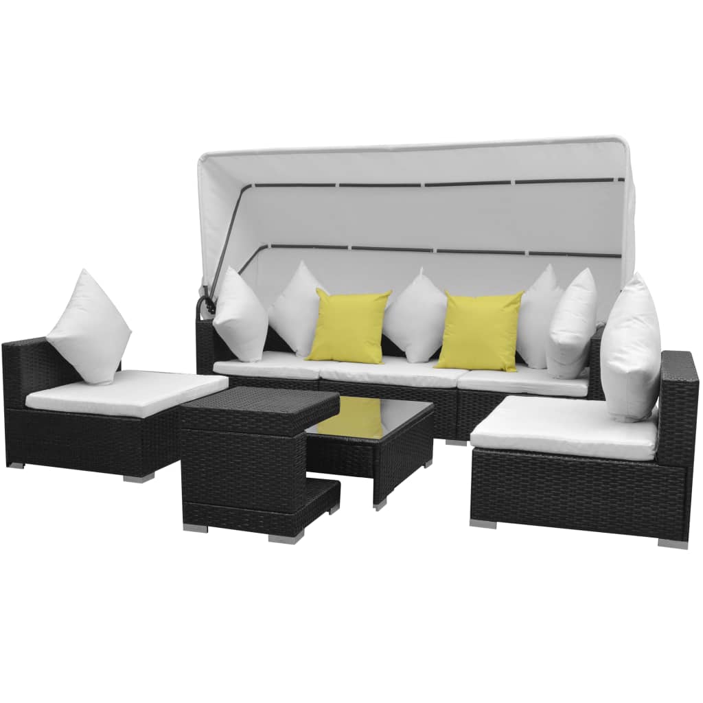 vidaXL Sodo poilsio baldų kompl. su skliautu, 7d., juodas, polirat.