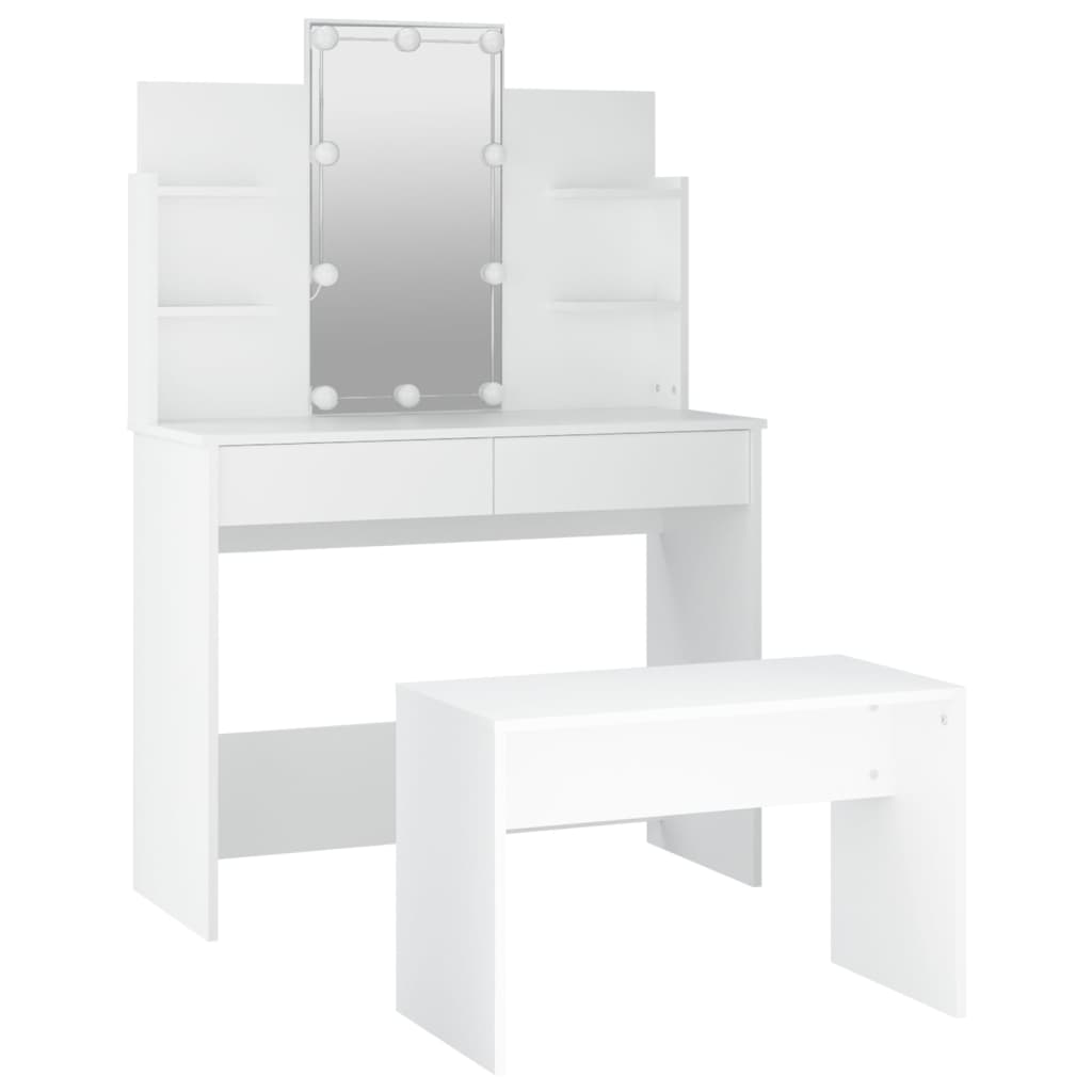 vidaXL Kosmetinio staliuko komplektas su LED, baltas, apdirbta mediena