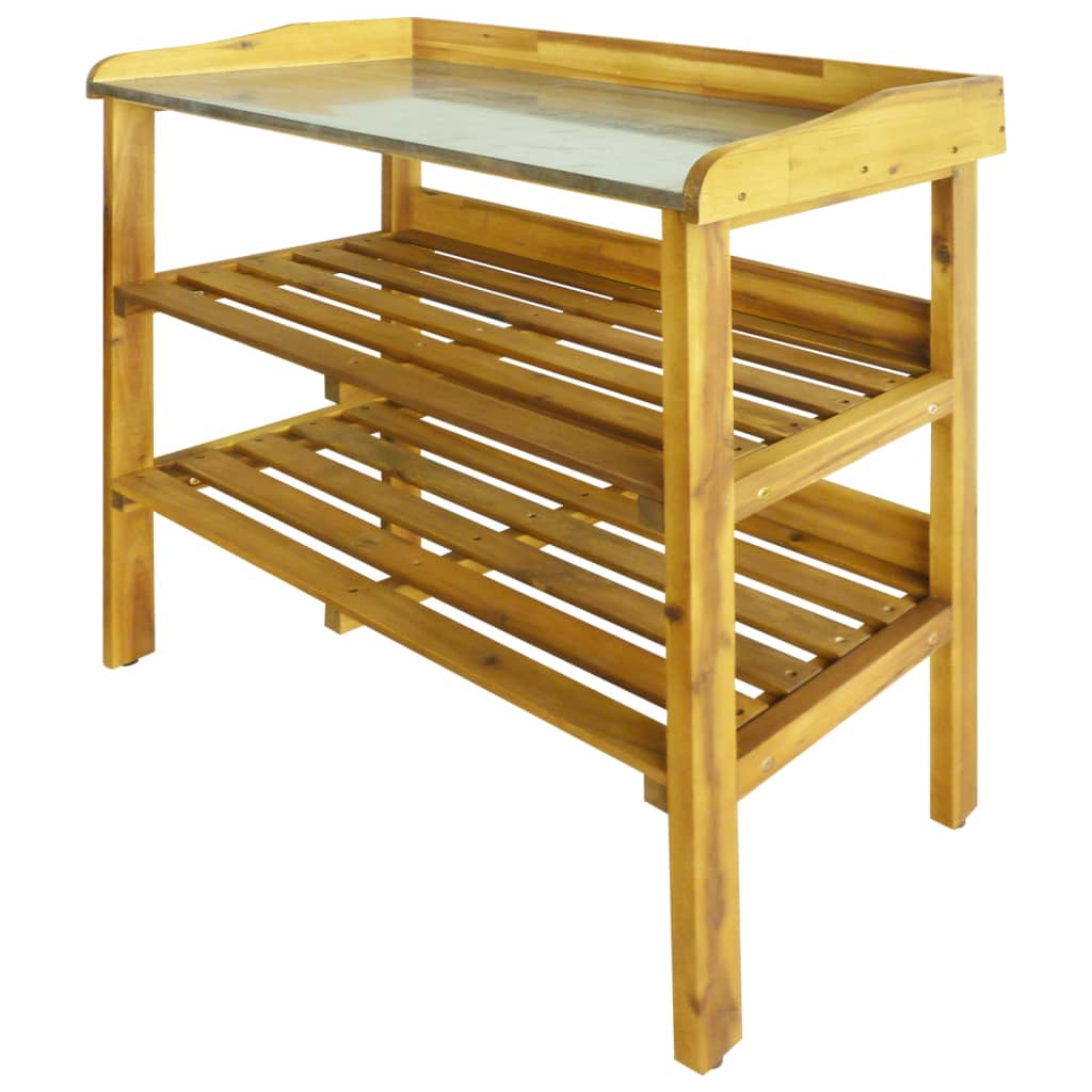 vidaXL Persodinimo stalas su 2 lentynomis, akacijos mediena su cinku