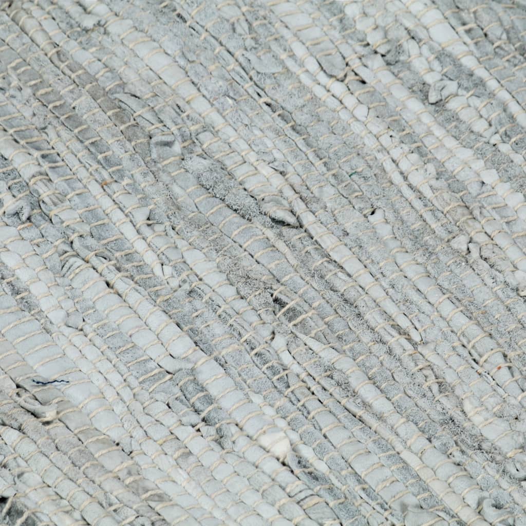 vidaXL Chindi kilimėlis, pilkas ir juodas, 190x280cm, oda, rankų darbo
