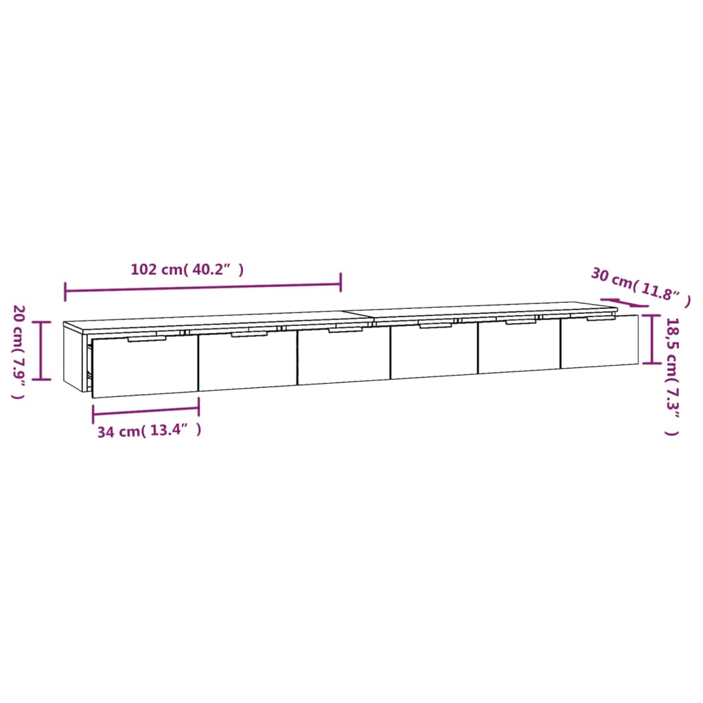 vidaXL Sieninės spintelės, 2vnt., baltos, 102x30x20cm, mediena