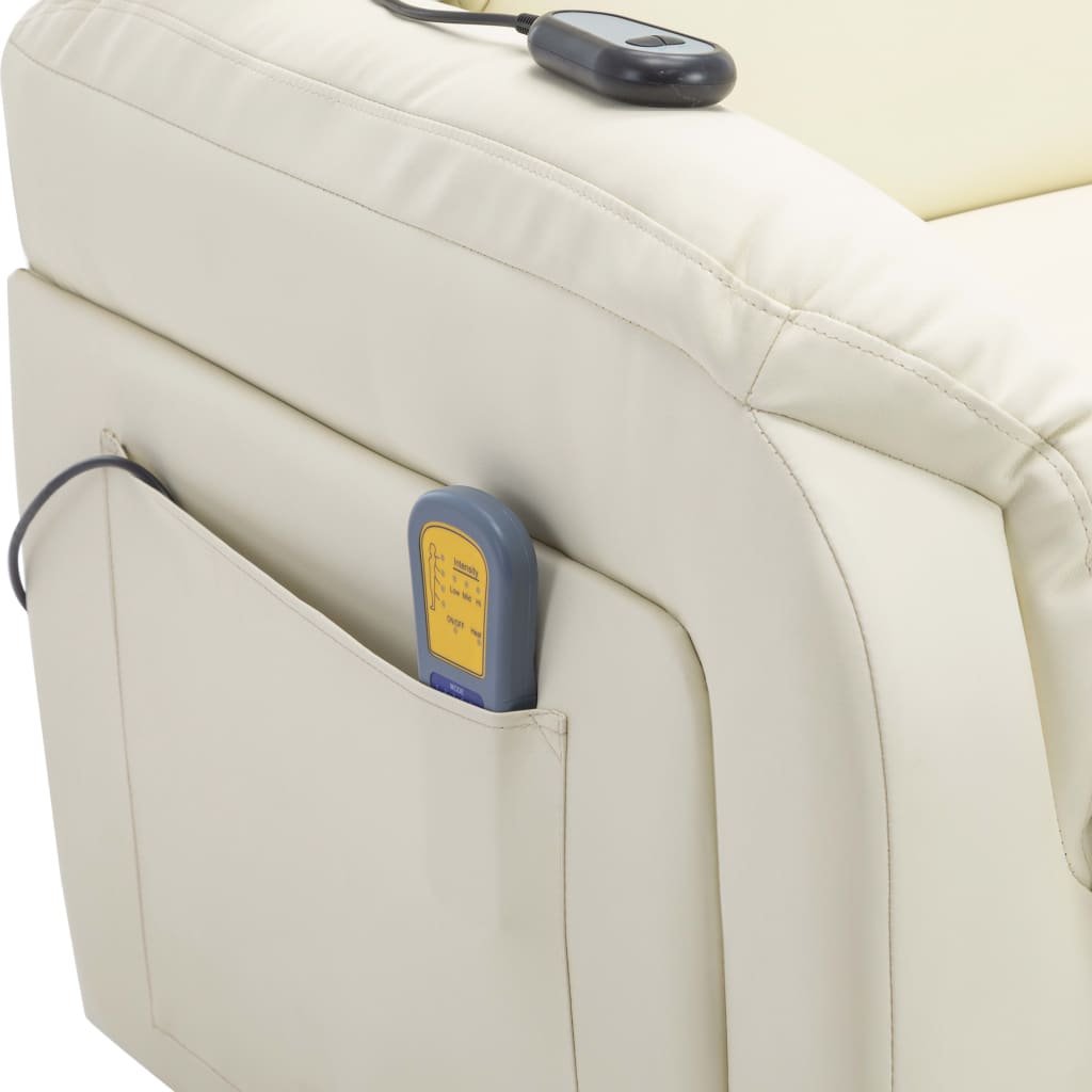vidaXL Elektrinis masažinis TV krėslas, kreminis, dirbtinė oda