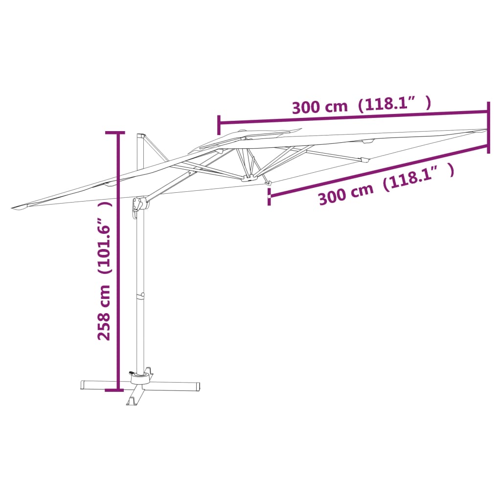 vidaXL Gembės formos skėtis su dvigubu viršumi, juodas, 300x300cm