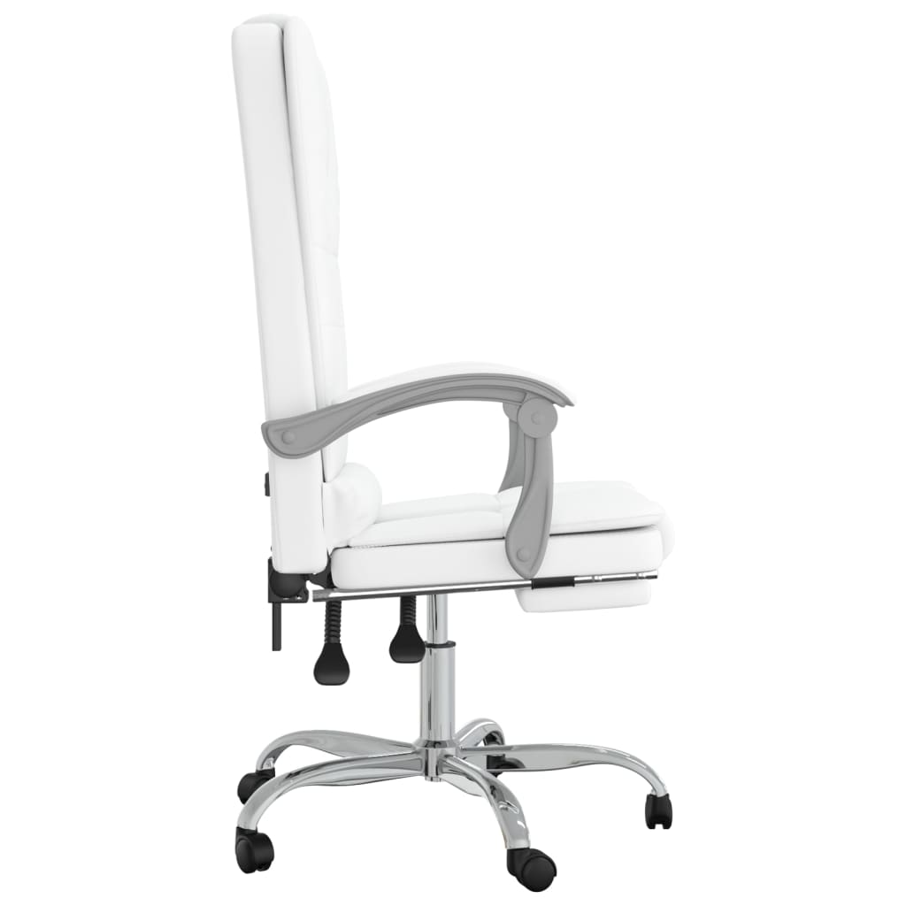 vidaXL Atlošiama masažinė biuro kėdė, baltos spalvos, dirbtinė oda