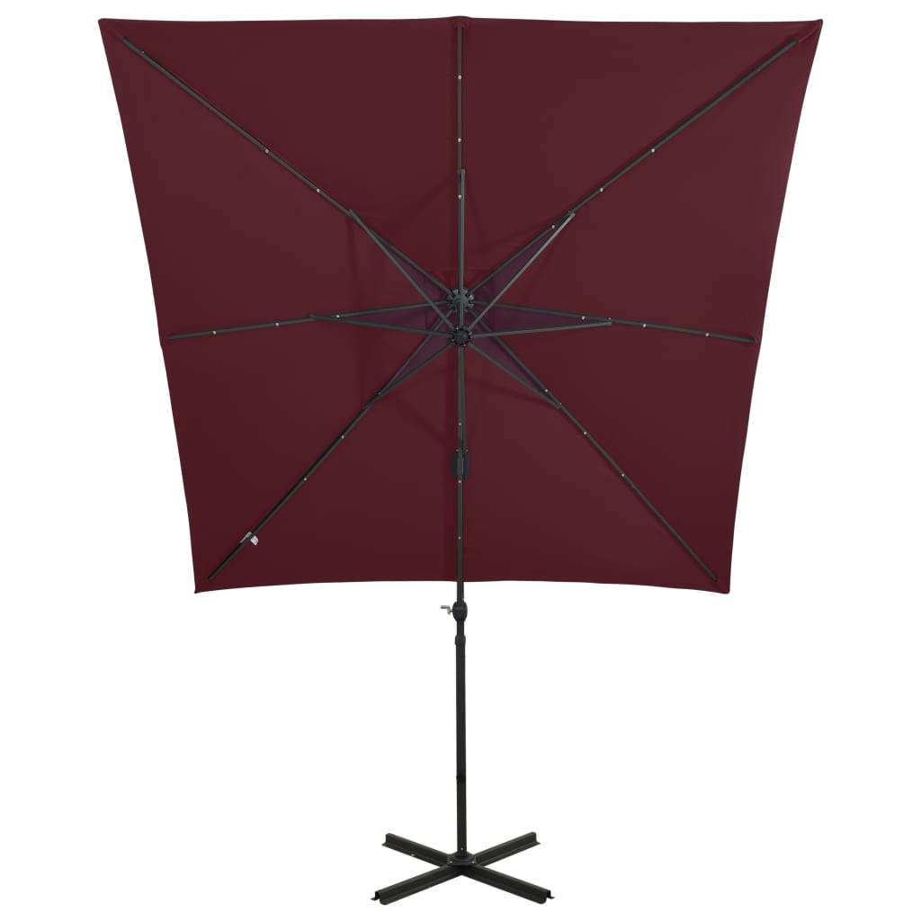 vidaXL Gembinis skėtis su stulpu ir LED lemputėmis, raudonas, 250cm
