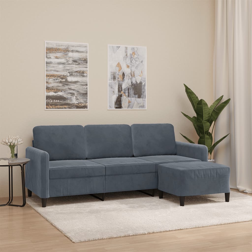 vidaXL Trivietė sofa su pakoja, tamsiai pilkos spalvos, 180cm, aksomas