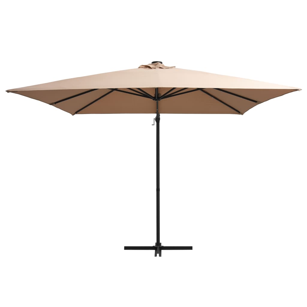 vidaXL Gembinis skėtis su LED/plieniniu stulpu, taupe, 250x250cm