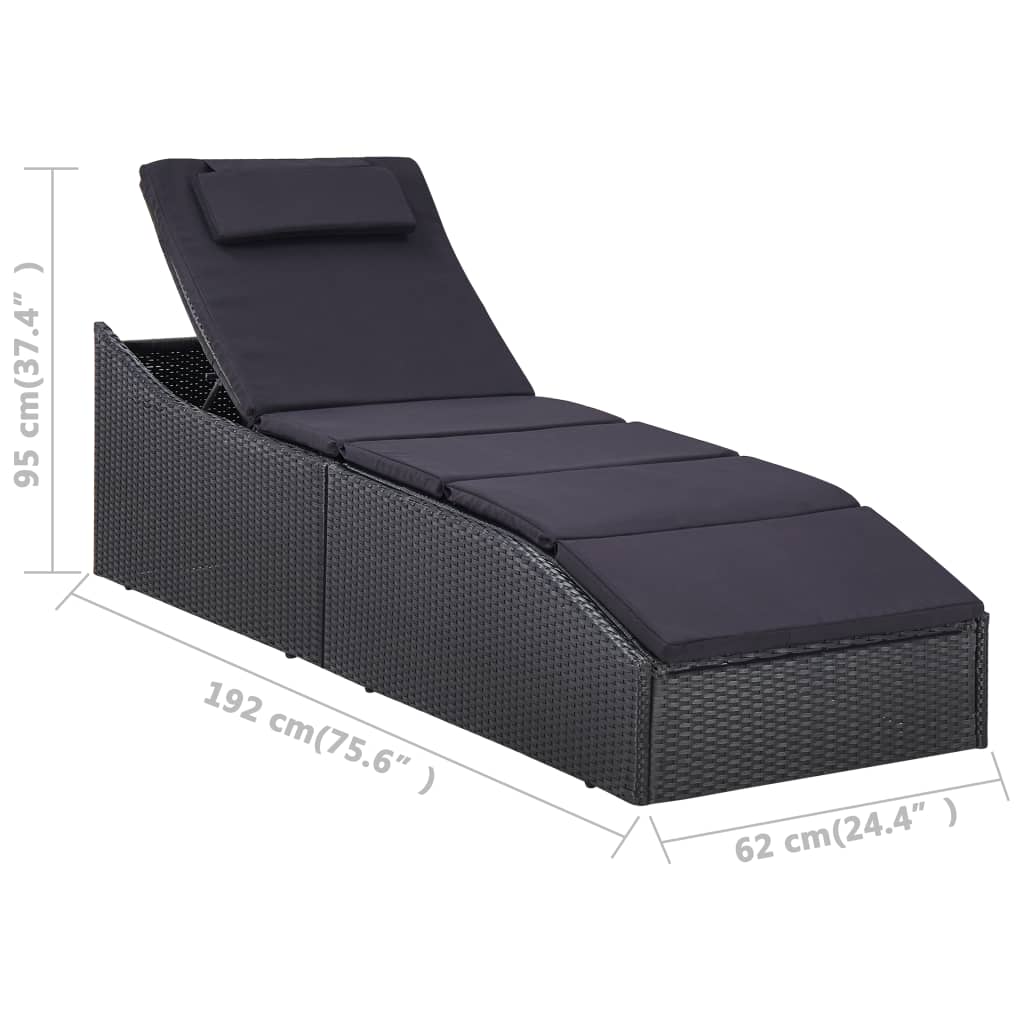 vidaXL Saulės gultas su čiužinuku, juodos spalvos, poliratanas
