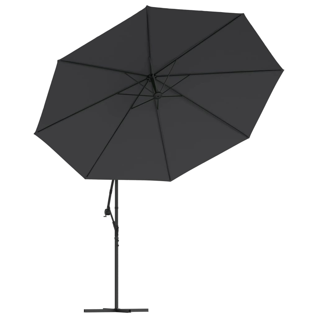 vidaXL Gembinis skėtis su LED lemputėmis, juodos spalvos, 350cm