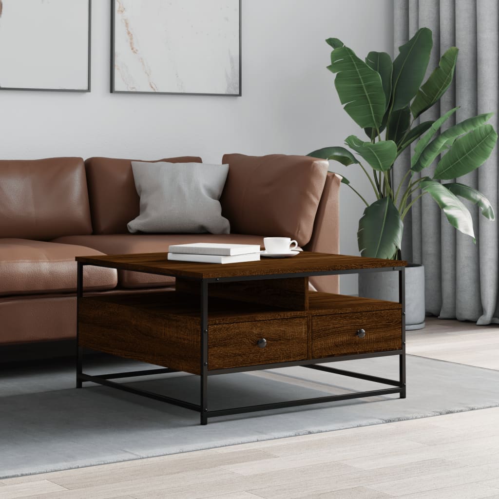 vidaXL Kavos staliukas, rudas ąžuolo, 80x80x45cm, apdirbta mediena